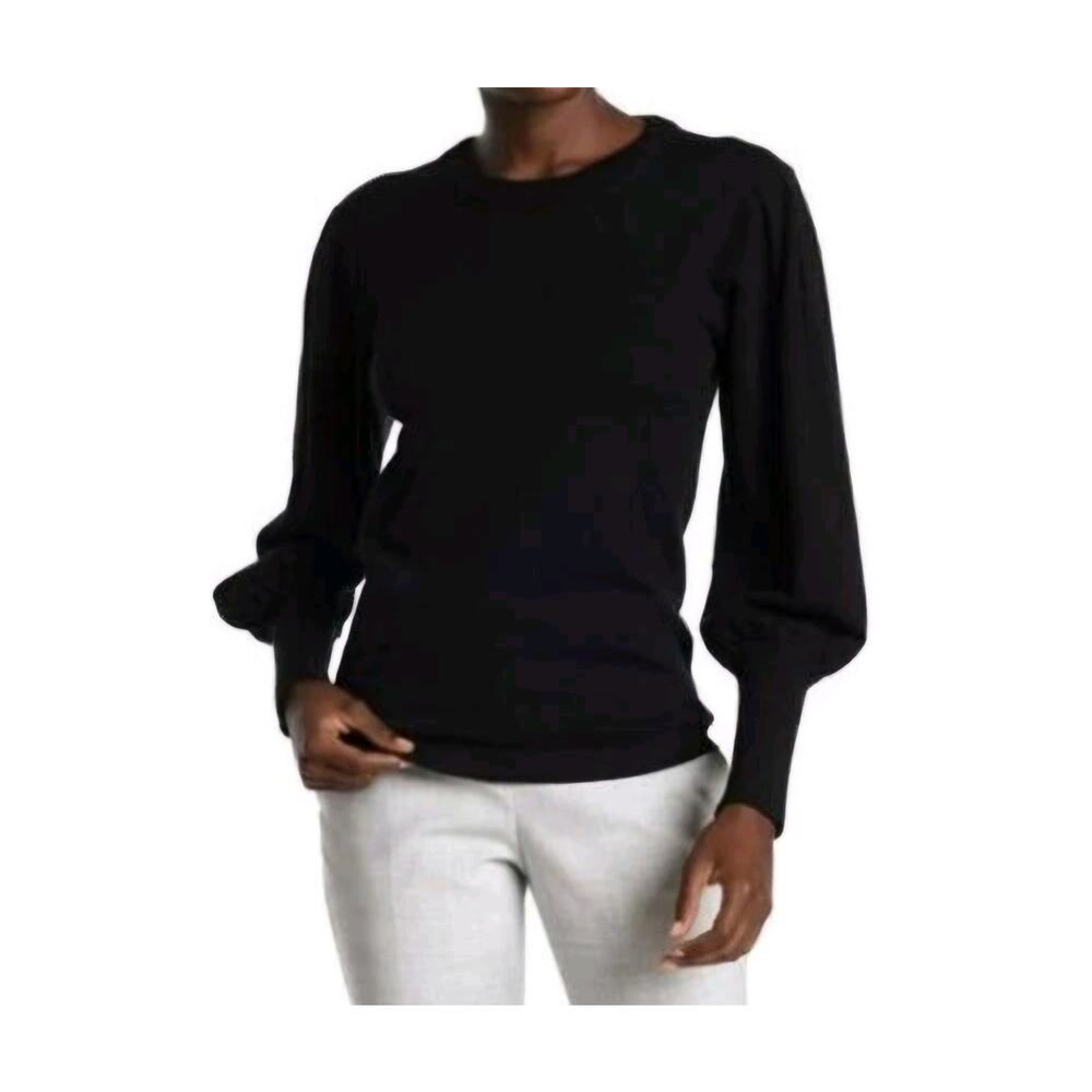 Magaschoni Black Puff Sleeve Sweater – Size M, Classic & Elegant Knit Top